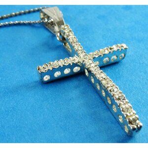 Rhinestone Cross Pendant on Chain Necklace Religious Jewelry